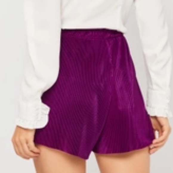 Zara Women S Purple Boho Crinkle Pleated High Rise Flowy Shorts - Picture 2 of 7